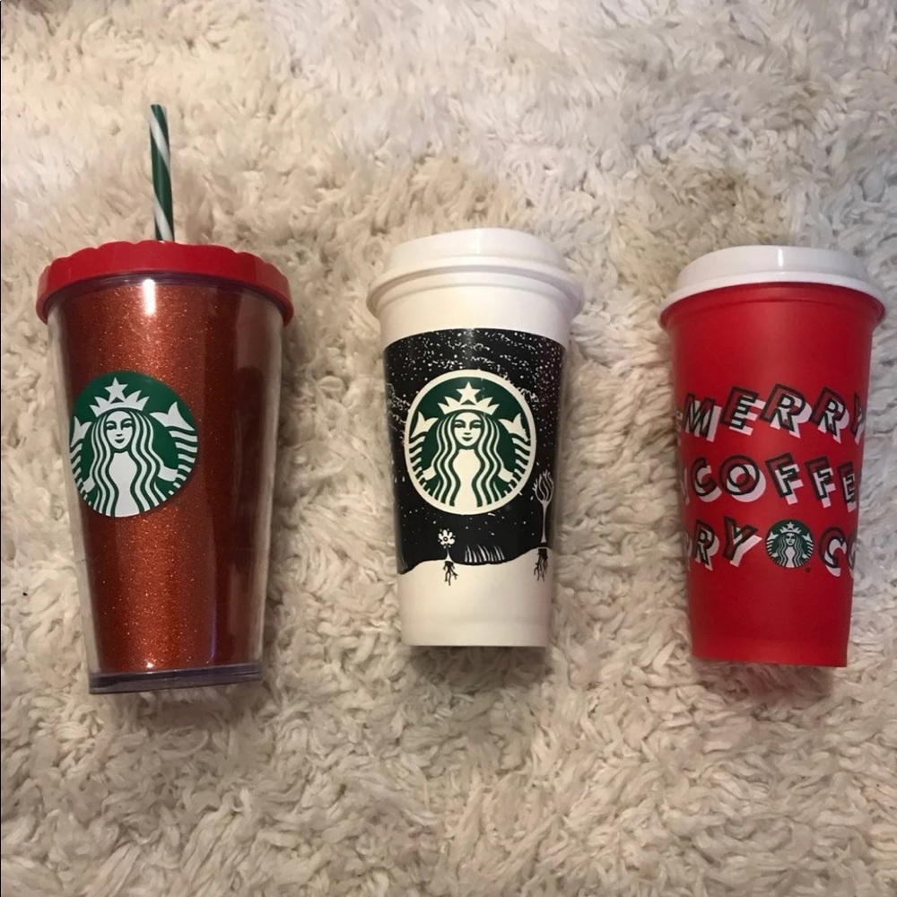 3 Starbucks reusable coffee tumblers, Red Cup